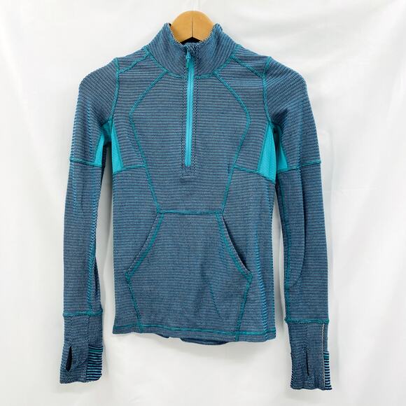 Ivivva blue striped quarter zip pullover